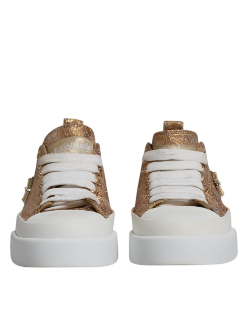Dolce & Gabbana Gold White Logo Low Top Sneakers