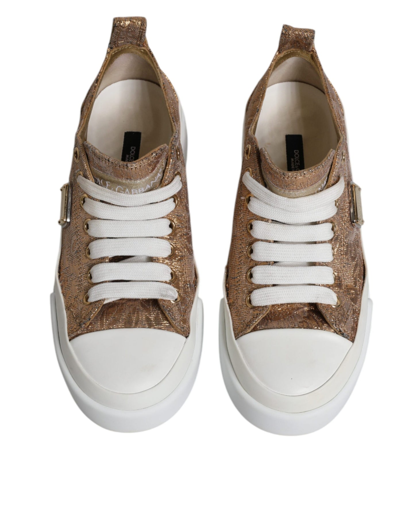 Sneakers basses Dolce & Gabbana, blanches et dorées, logo.