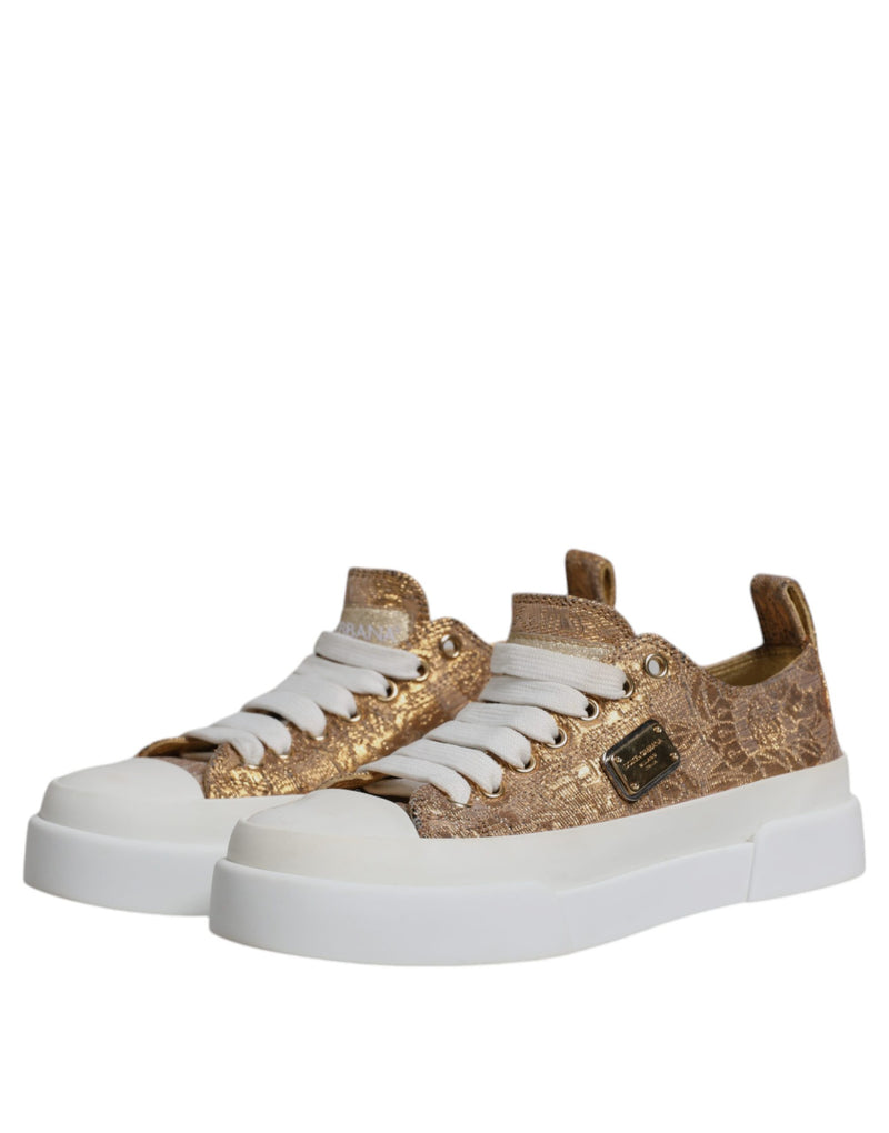 Dolce & Gabbana Gold White Logo Low Top Sneakers