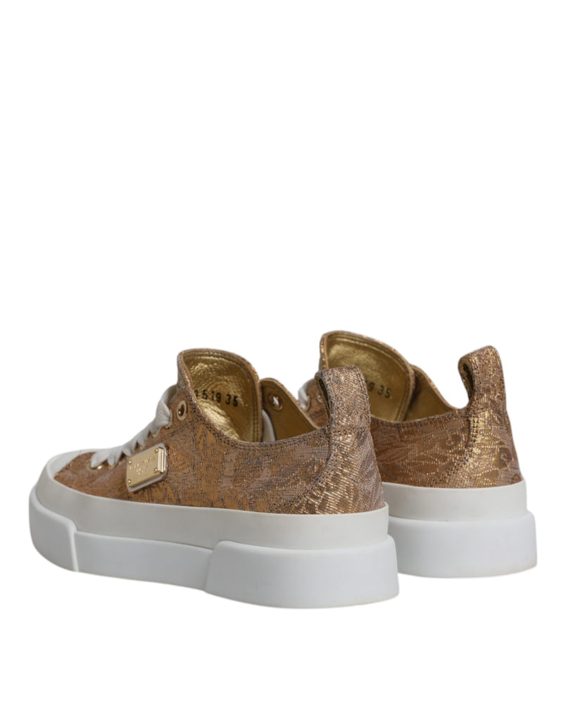 Dolce & Gabbana Gold White Logo Low Top Sneakers