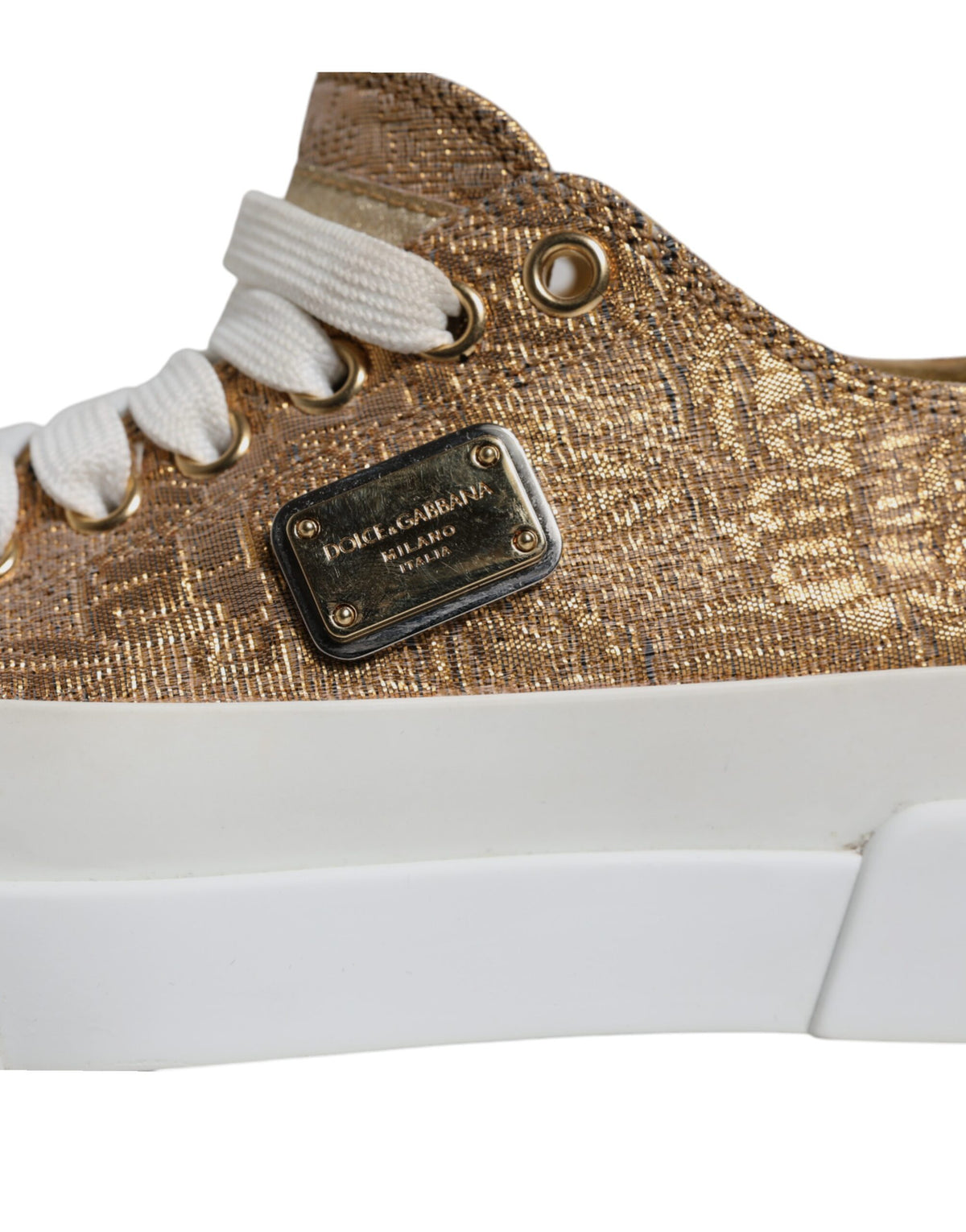 Dolce & Gabbana Gold White Logo Low Top Sneakers