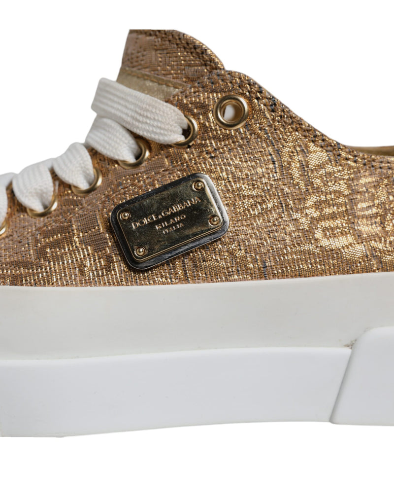 Dolce & Gabbana Gold White Logo Low Top Sneakers