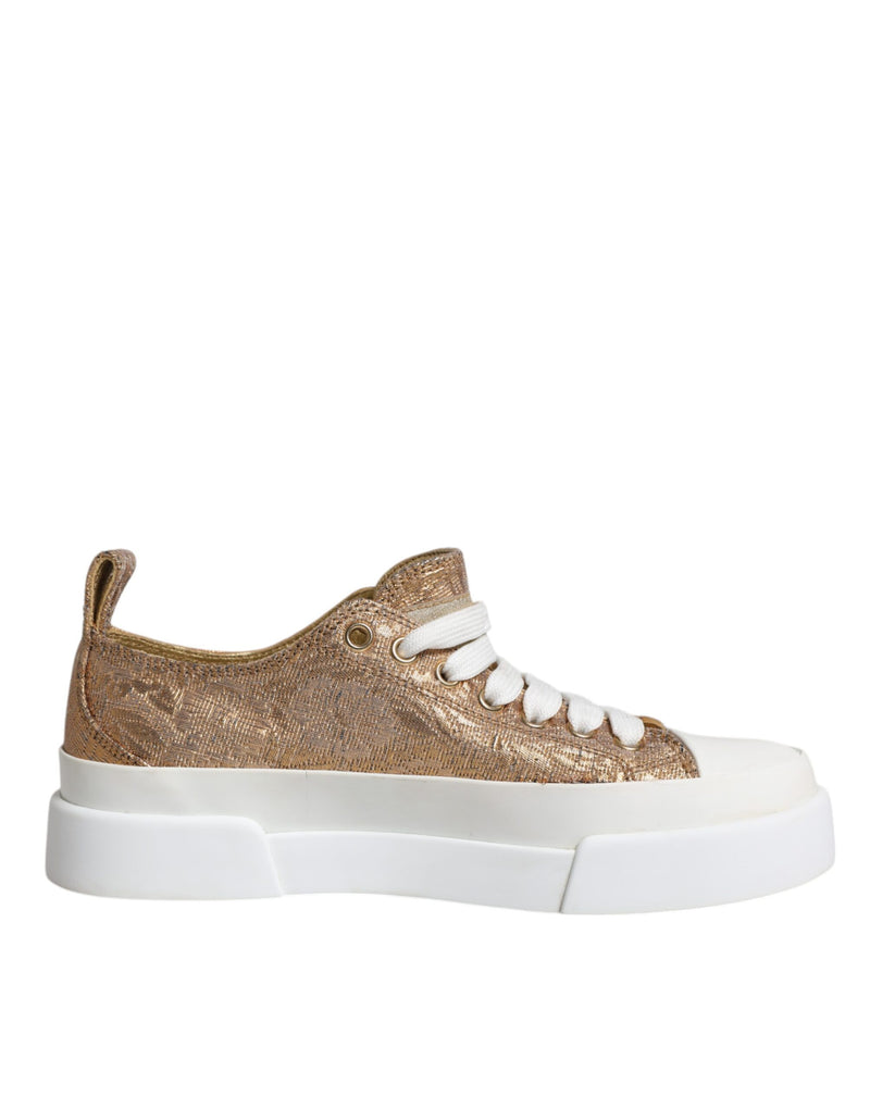 Dolce & Gabbana Gold White Logo Low Top Sneakers