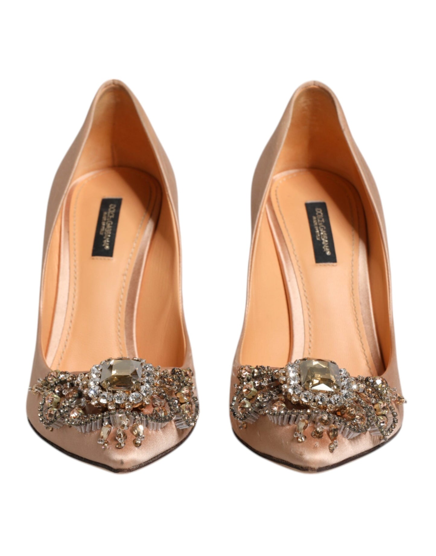 Dolce & Gabbana beige satijnen pumps met kristallen hakken