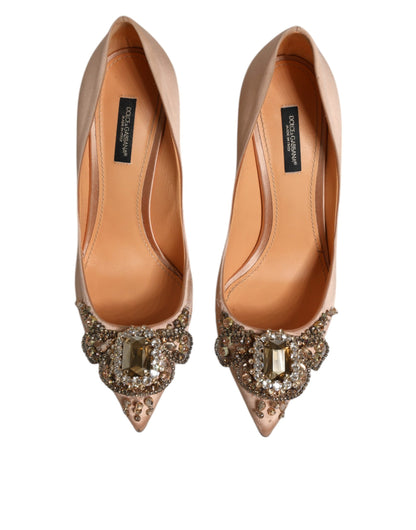Dolce & Gabbana beige satijnen pumps met kristallen hakken