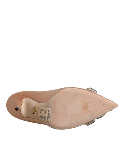 Dolce & Gabbana beige satijnen pumps met kristallen hakken