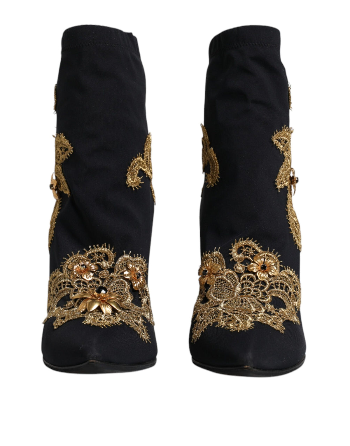 Dolce & Gabbana Black Gold Embroidery Slip On Boots