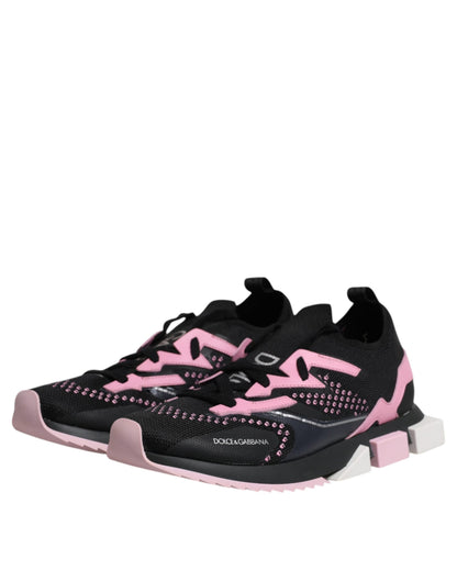 Sneakers de sport en cuir et daim noir et rose SORRENTO de Dolce & Gabbana