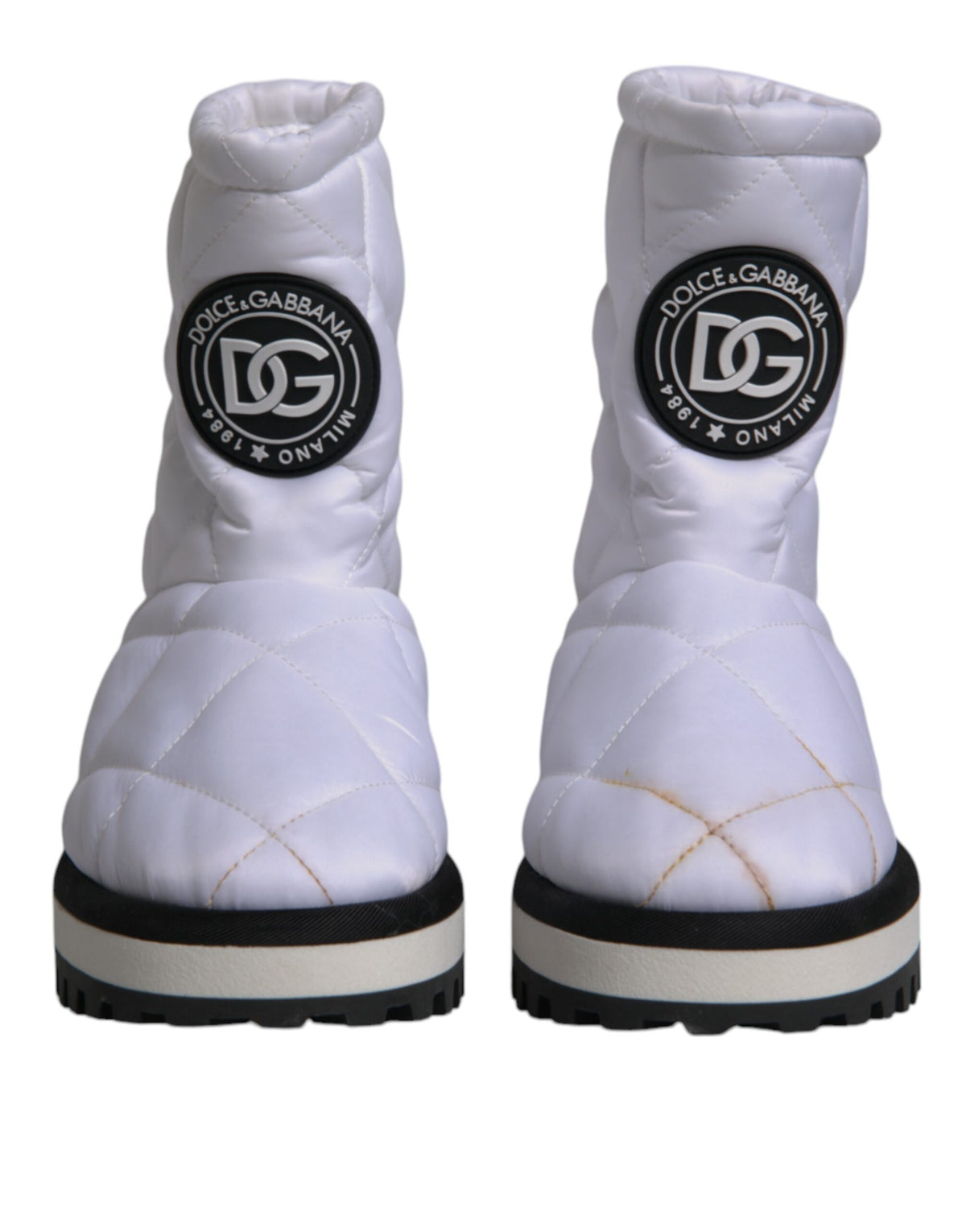 Dolce & Gabbana White Viscose Padded Mid Calf Boots