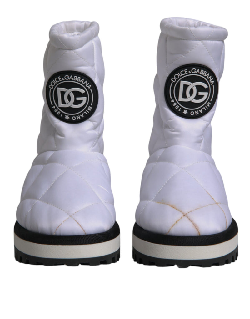 Dolce & Gabbana White Viscose Padded Mid Calf Boots