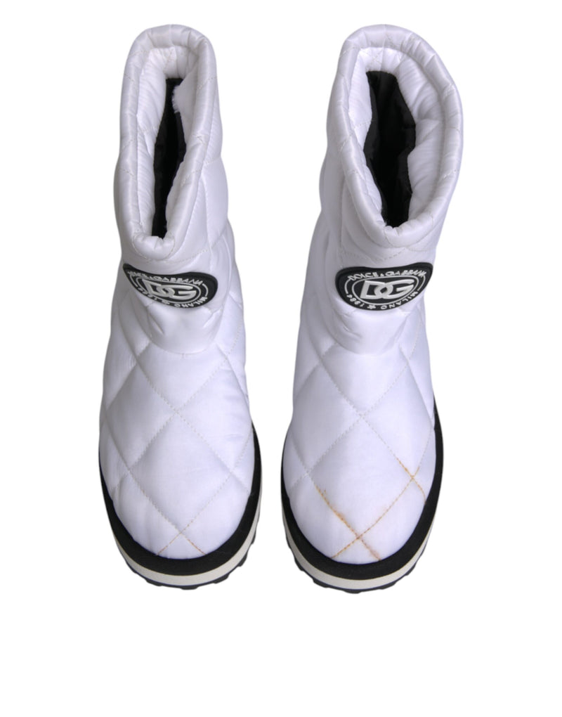 Dolce & Gabbana White Viscose Padded Mid Calf Boots
