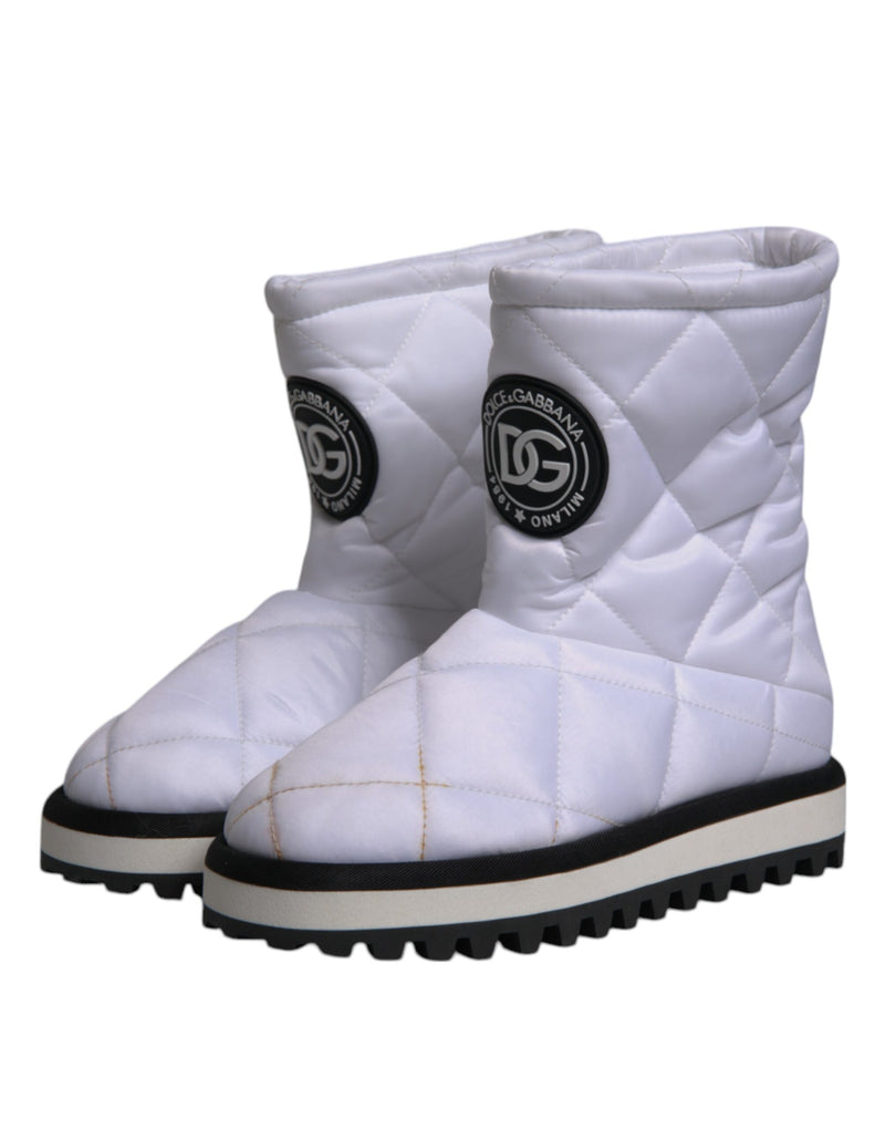 Dolce & Gabbana White Viscose Padded Mid Calf Boots