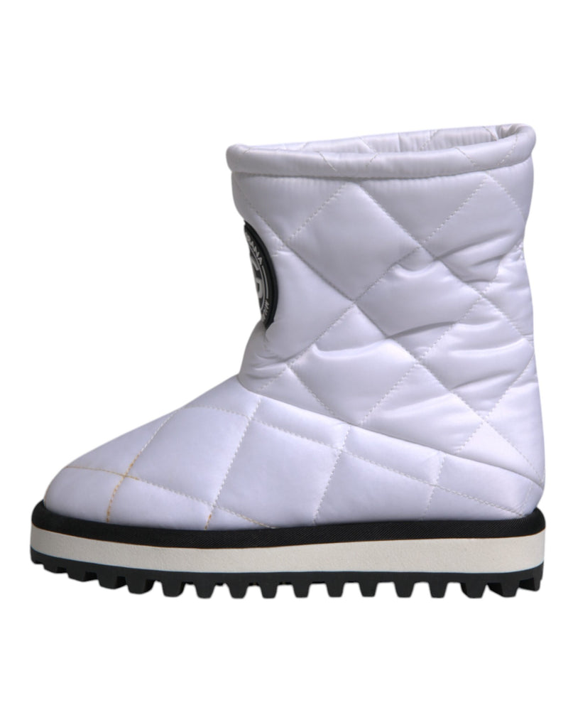 Dolce & Gabbana White Viscose Padded Mid Calf Boots