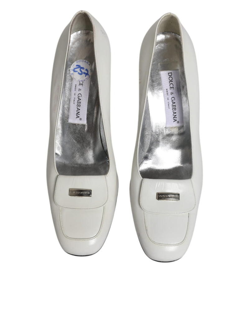 Dolce & Gabbana White Leather Block Heel Pumps