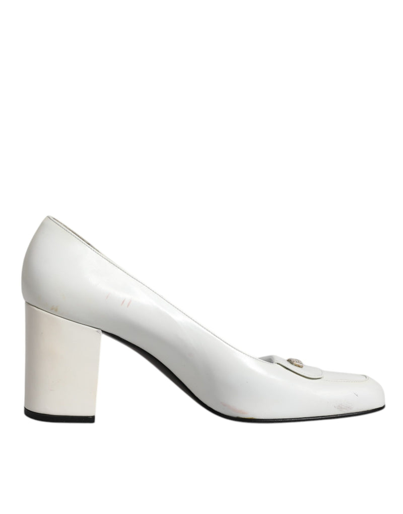 Dolce & Gabbana White Leather Block Heel Pumps