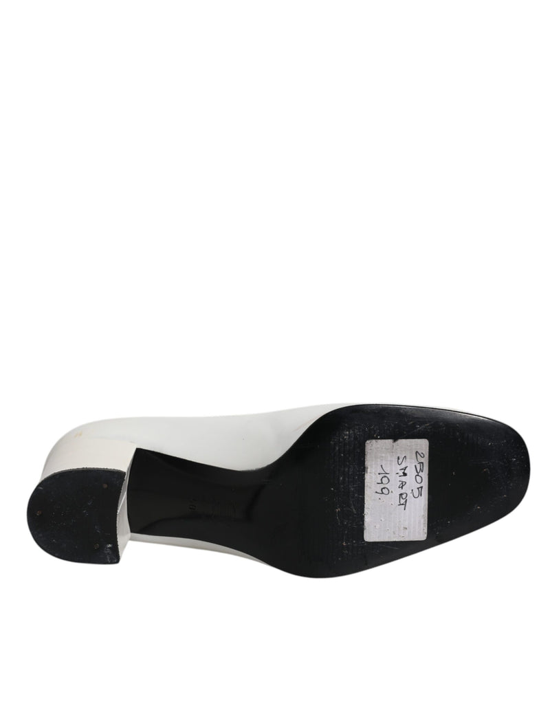 Dolce & Gabbana White Leather Block Heel Pumps