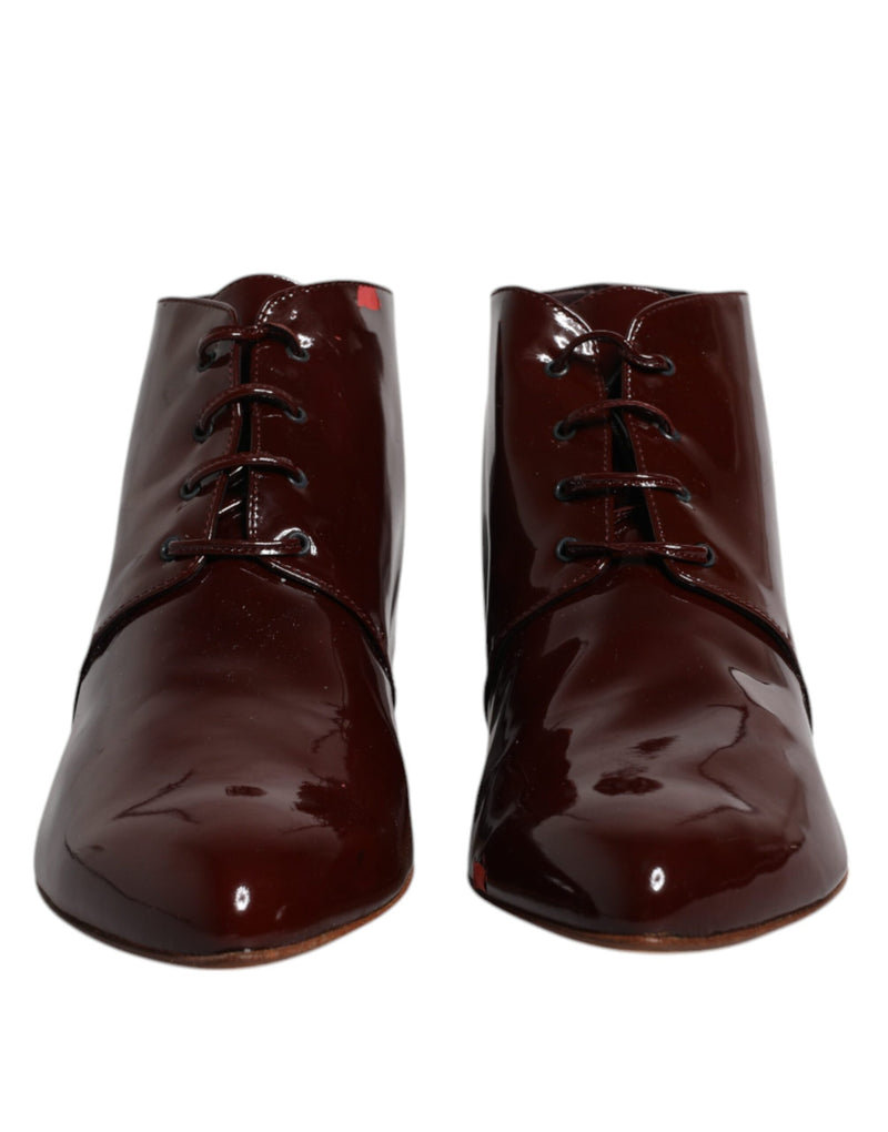 Dolce & Gabbana Maroon Leather Lace Up Ankle Boots