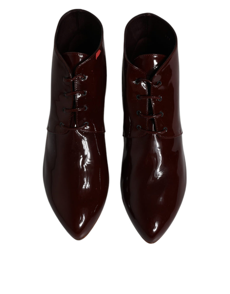 Dolce & Gabbana Maroon Leather Lace Up Ankle Boots