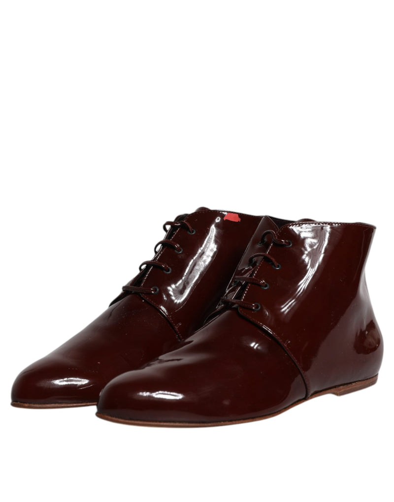 Dolce & Gabbana Maroon Leather Lace Up Ankle Boots