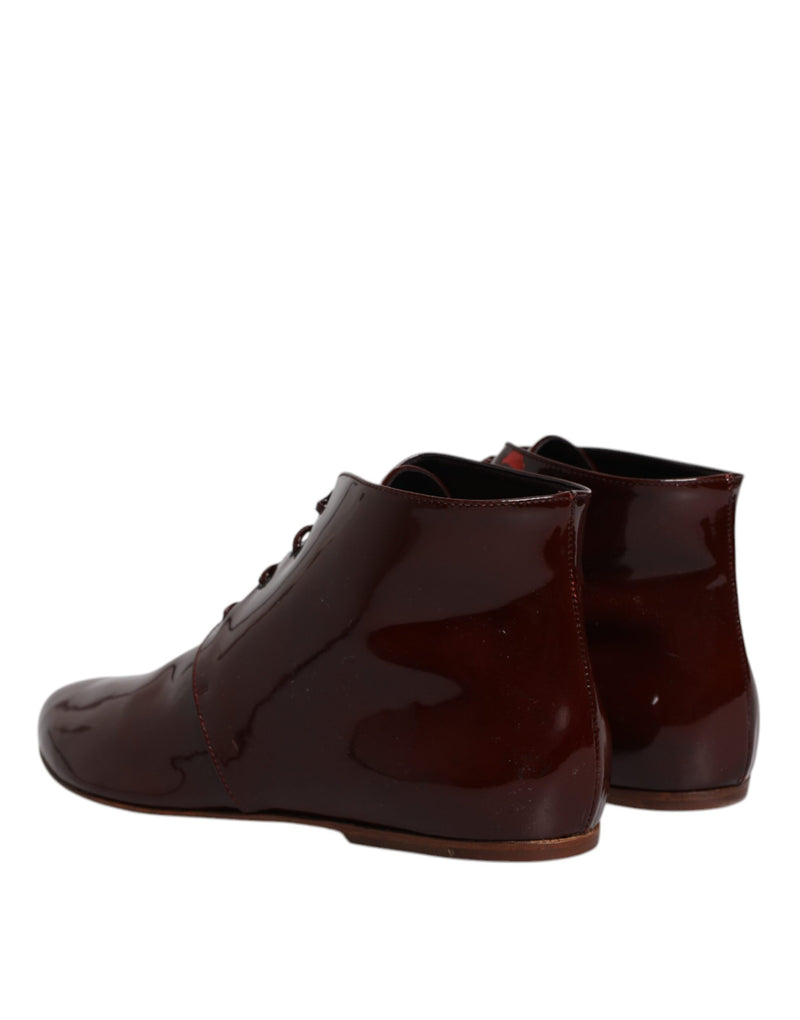 Dolce & Gabbana Maroon Leather Lace Up Ankle Boots