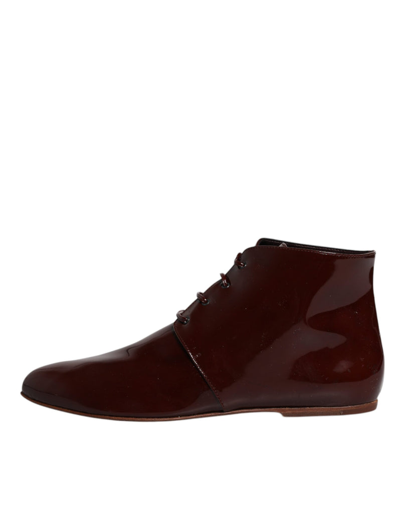 Dolce & Gabbana Maroon Leather Lace Up Ankle Boots