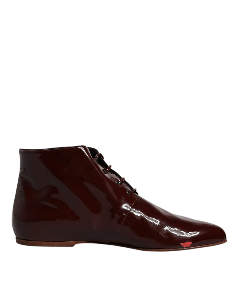 Dolce & Gabbana Maroon Leather Lace Up Ankle Boots