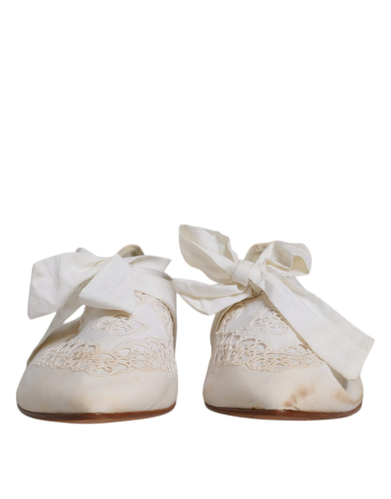 Dolce & Gabbana White Ribbon Fabric Ballerina Flats