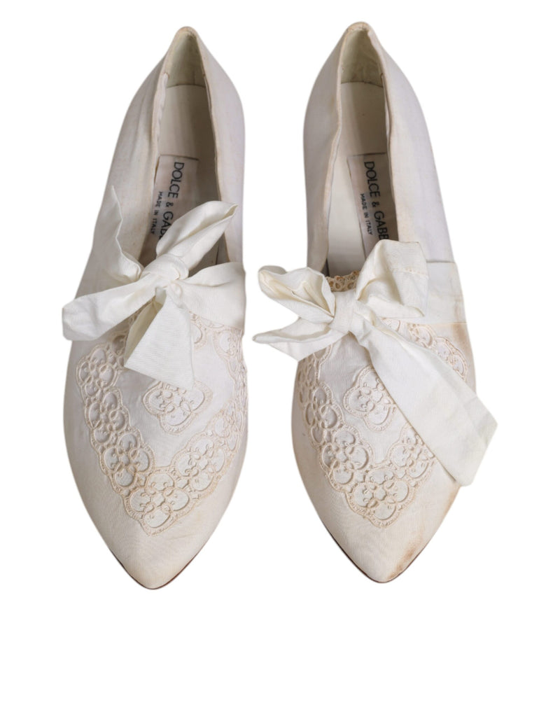 Dolce & Gabbana White Ribbon Fabric Ballerina Flats