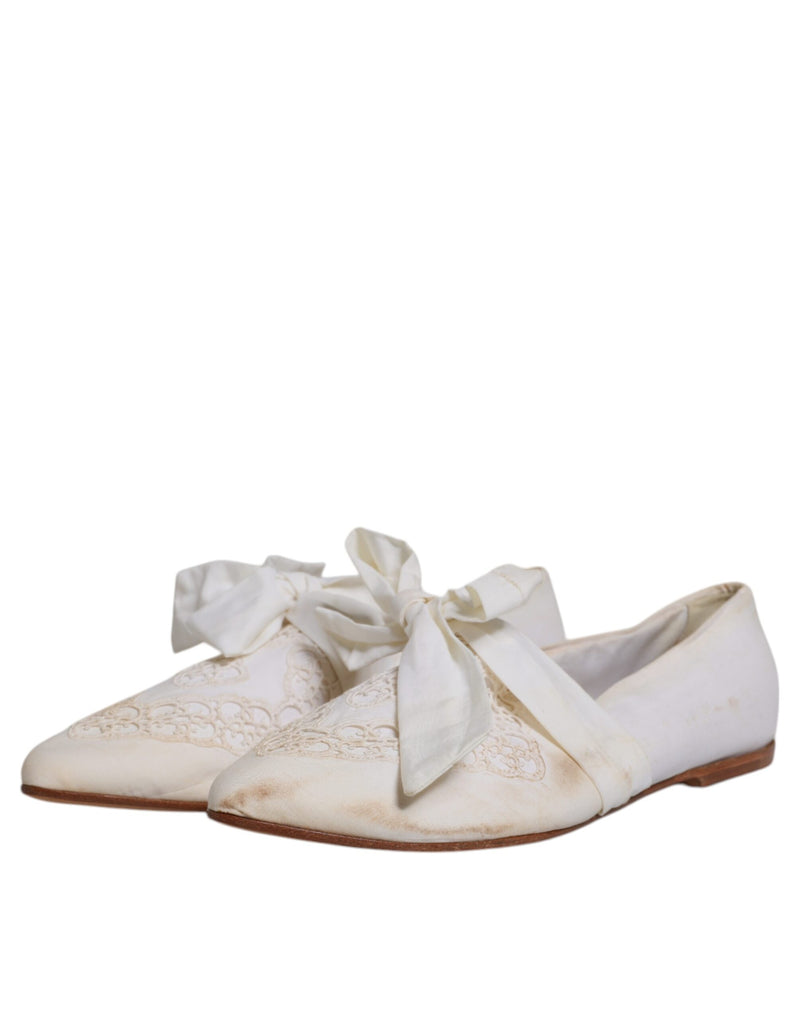 Dolce & Gabbana White Ribbon Fabric Ballerina Flats