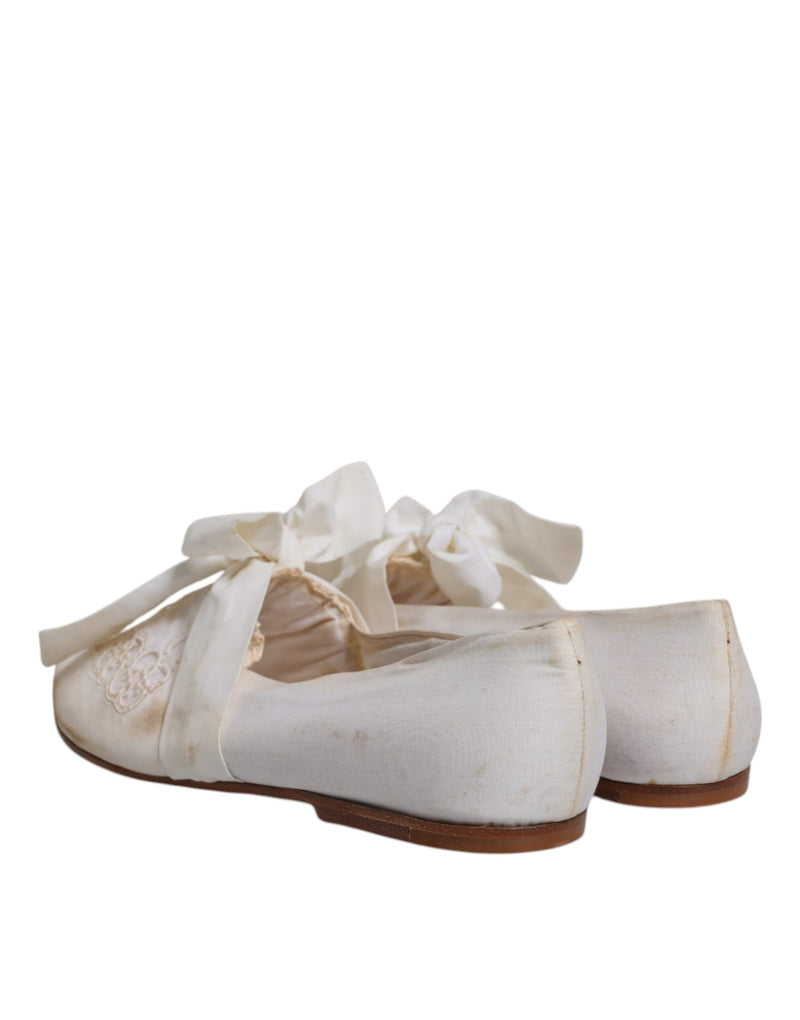 Dolce & Gabbana White Ribbon Fabric Ballerina Flats