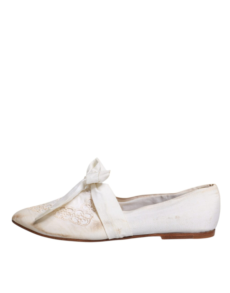 Dolce & Gabbana White Ribbon Fabric Ballerina Flats