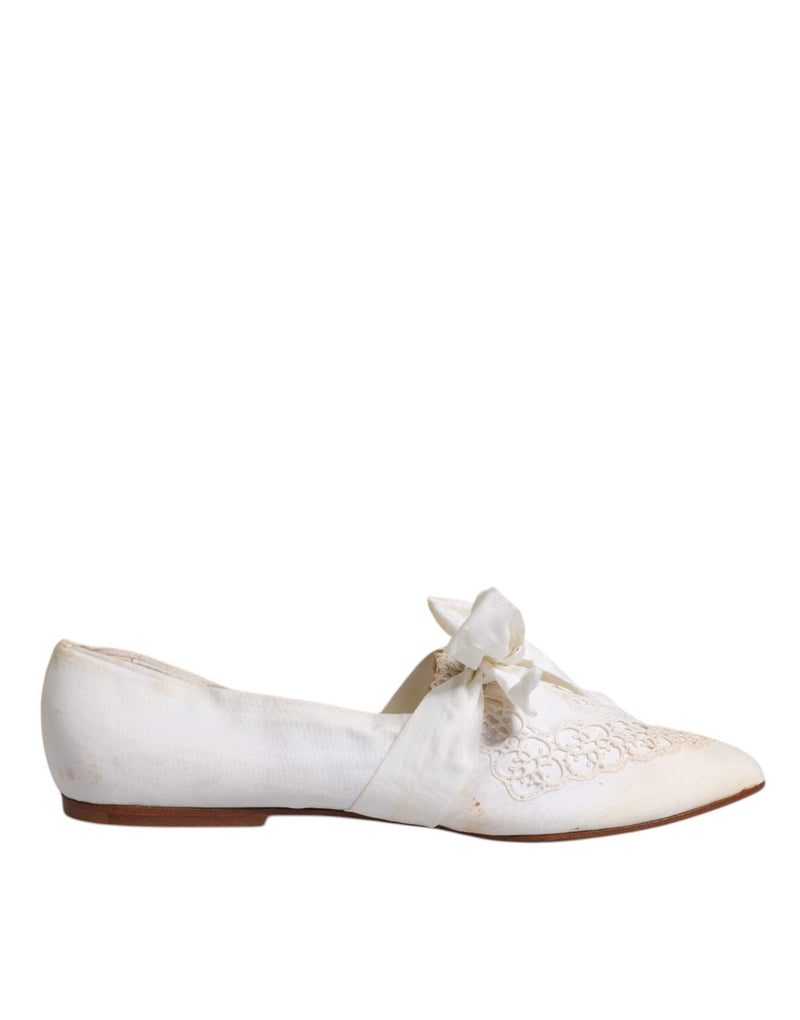 Dolce & Gabbana White Ribbon Fabric Ballerina Flats