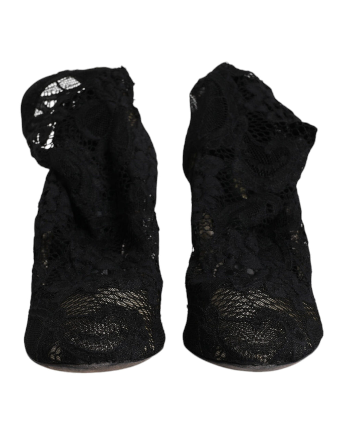 Dolce & Gabbana Black Lace Stretch Heels Mid Calf Boots