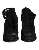 Dolce & Gabbana Black Lace Stretch Heels Mid Calf Boots