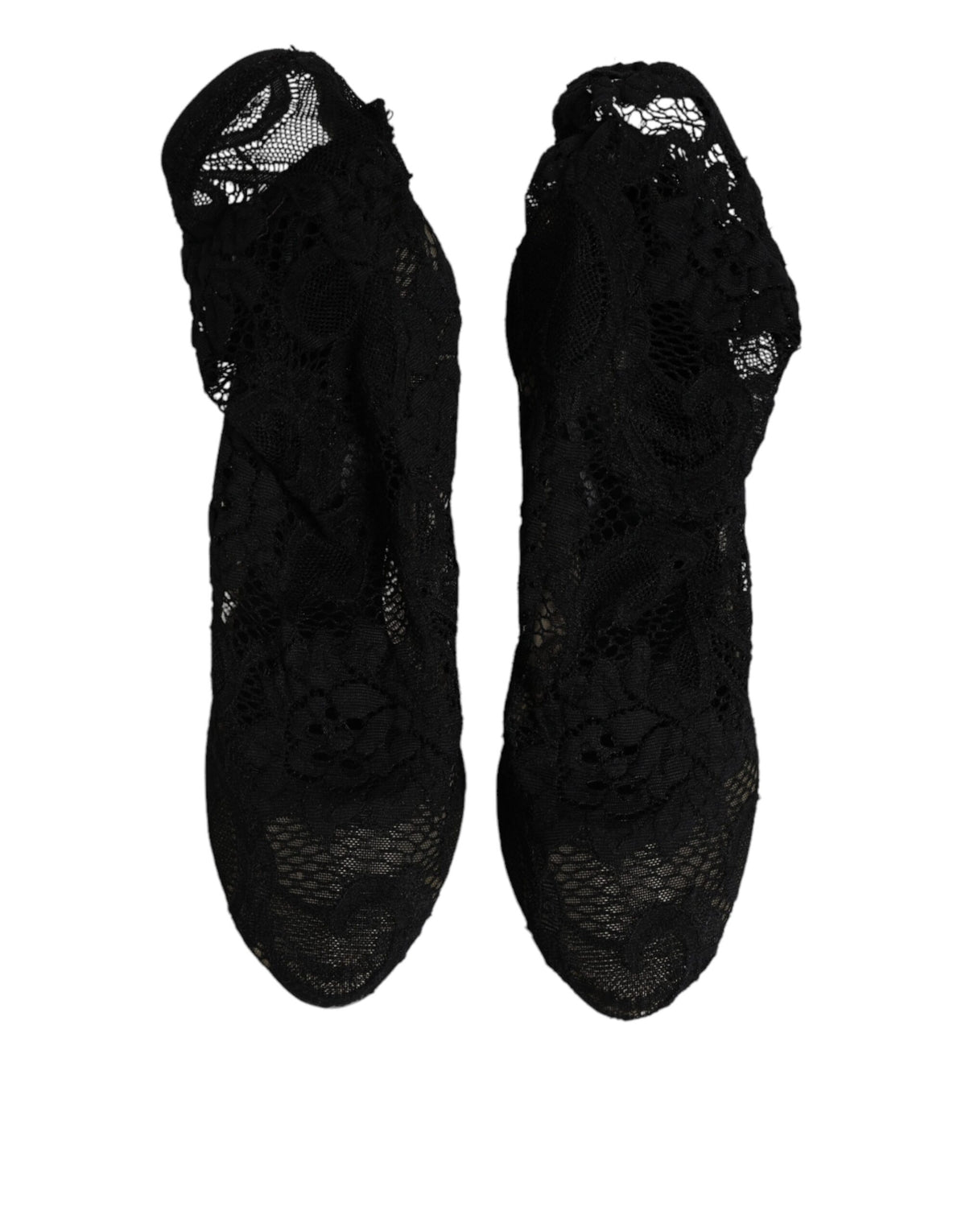 Dolce & Gabbana Black Lace Stretch Heels Mid Calf Boots