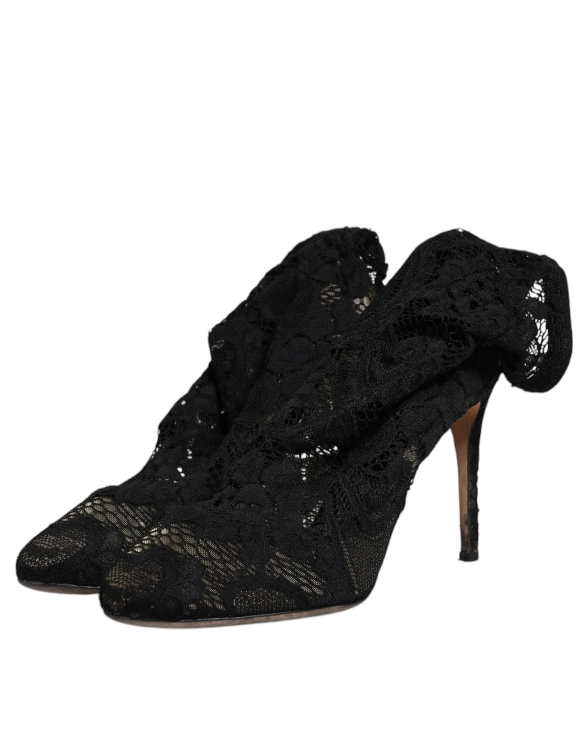 Dolce & Gabbana Black Lace Stretch Heels Mid Calf Boots
