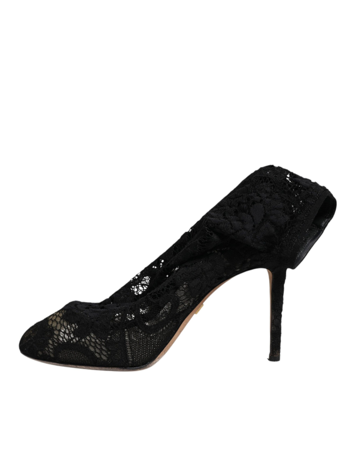 Dolce & Gabbana Black Lace Stretch Heels Mid Calf Boots