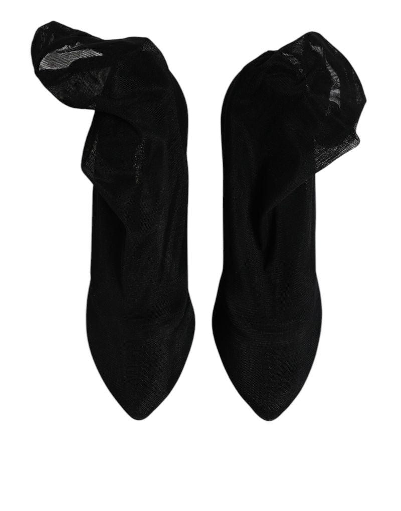 Dolce & Gabbana Black Silk Mesh Sock Style Boots