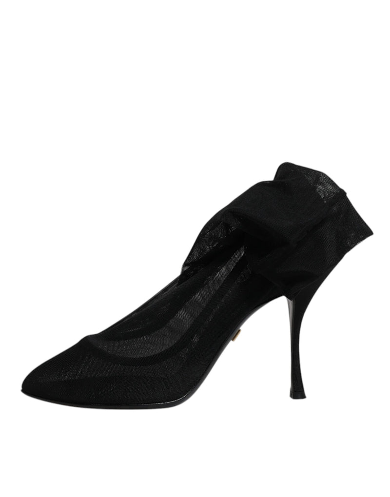 Dolce & Gabbana Black Silk Mesh Sock Style Boots