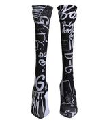 Dolce & Gabbana Black Logo Stretch Heels High Boots