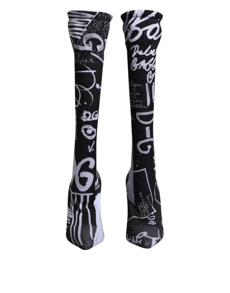 Dolce & Gabbana Black Logo Stretch Heels High Boots