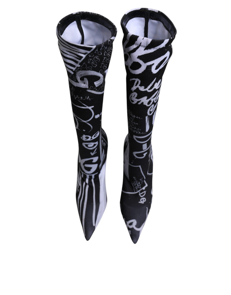 Dolce & Gabbana Black Logo Stretch Heels High Boots