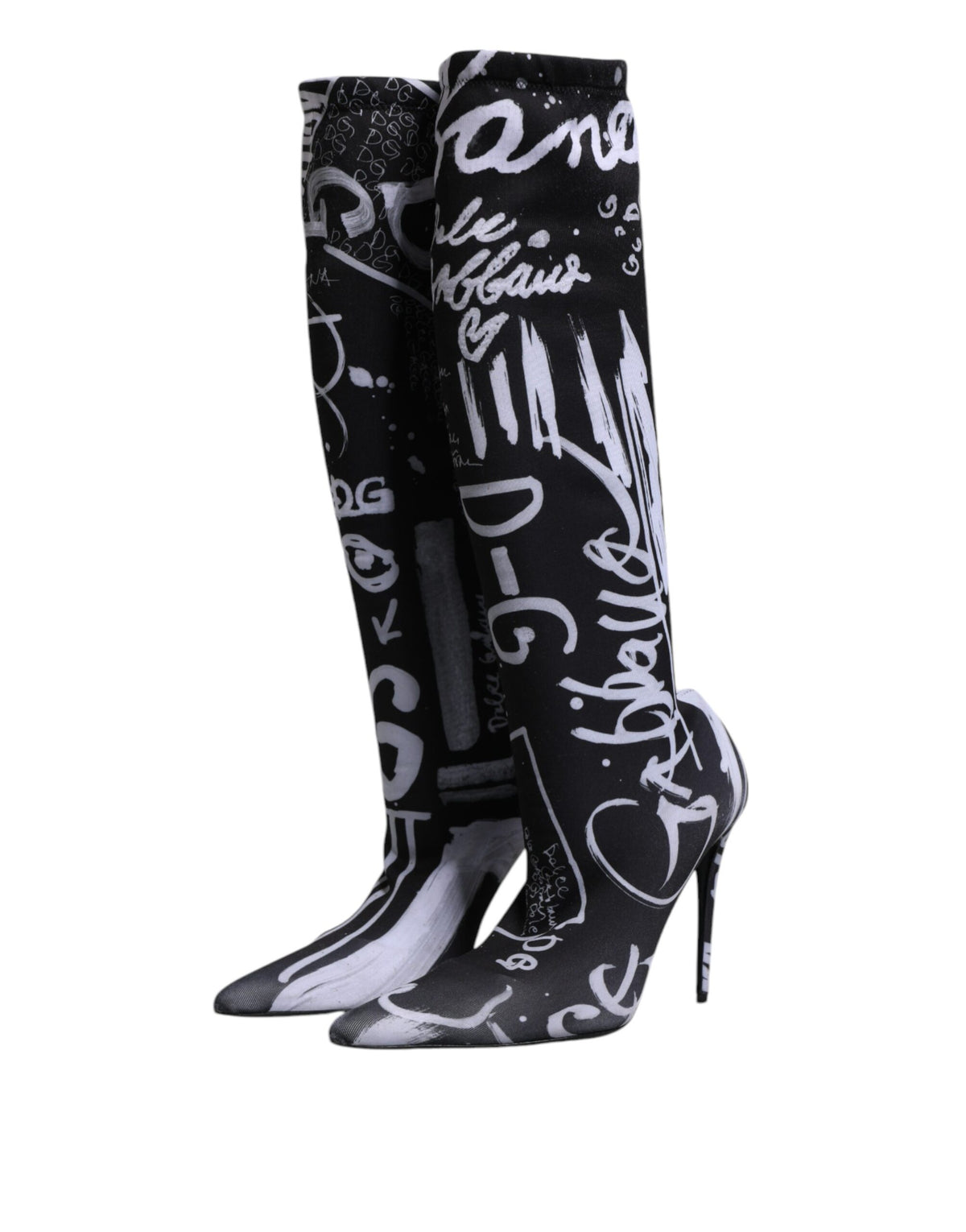 Dolce & Gabbana Black Logo Stretch Heels High Boots