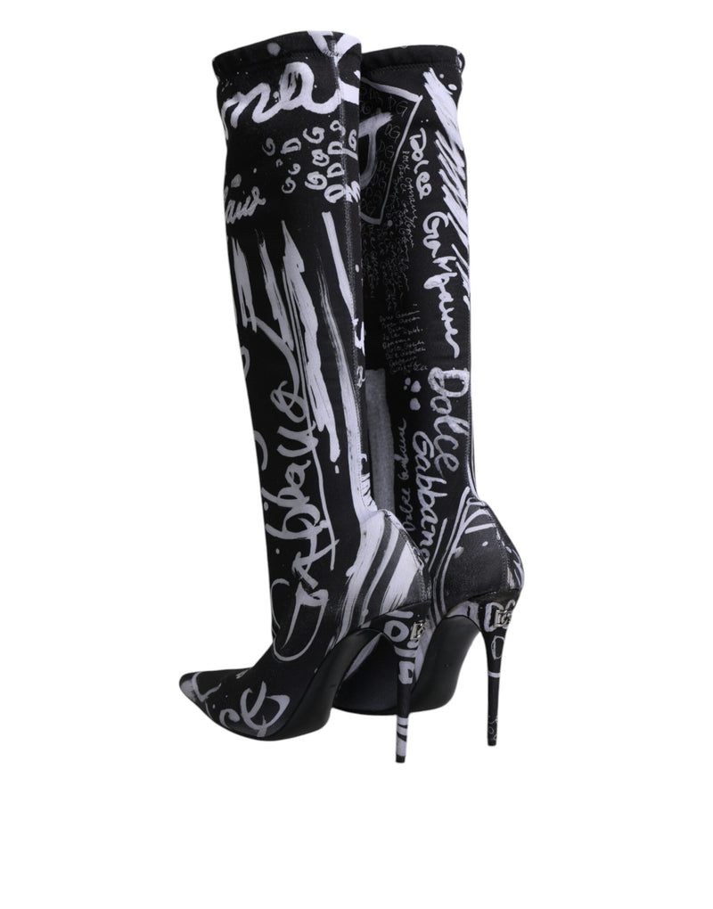 Dolce & Gabbana Black Logo Stretch Heels High Boots