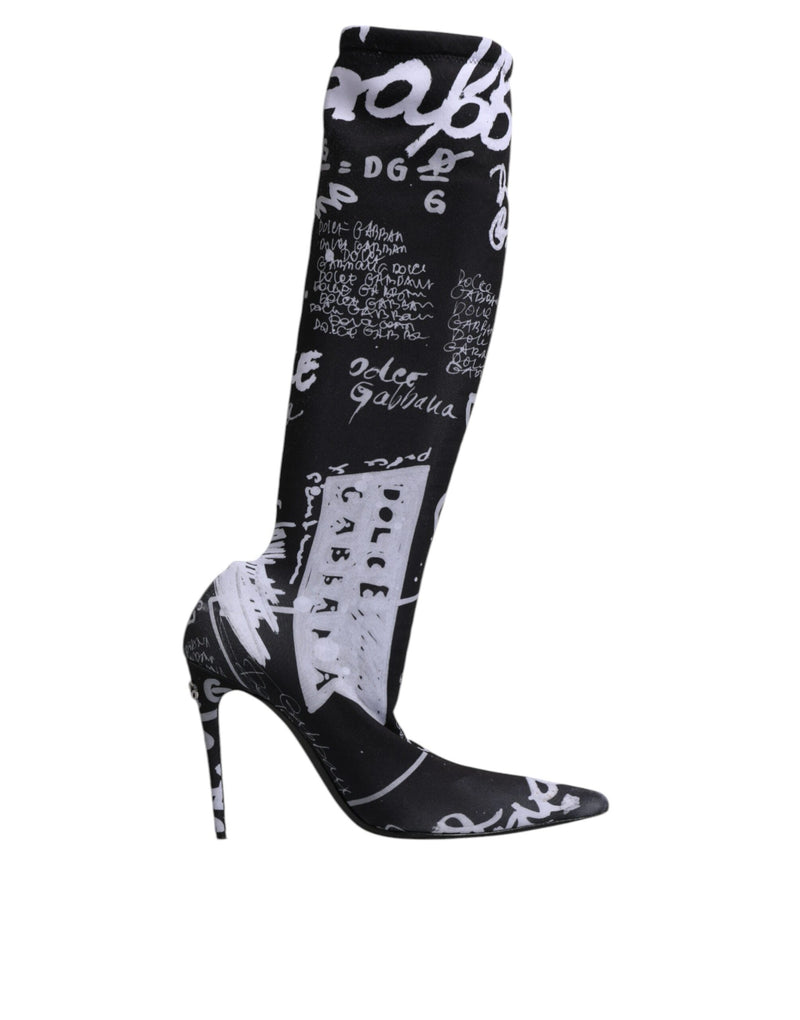 Dolce & Gabbana Black Logo Stretch Heels High Boots