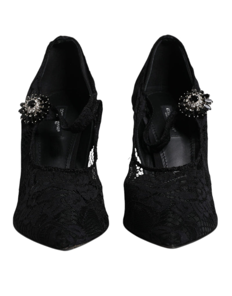Dolce & Gabbana Black Lace Crystals Mary Jane Pumps