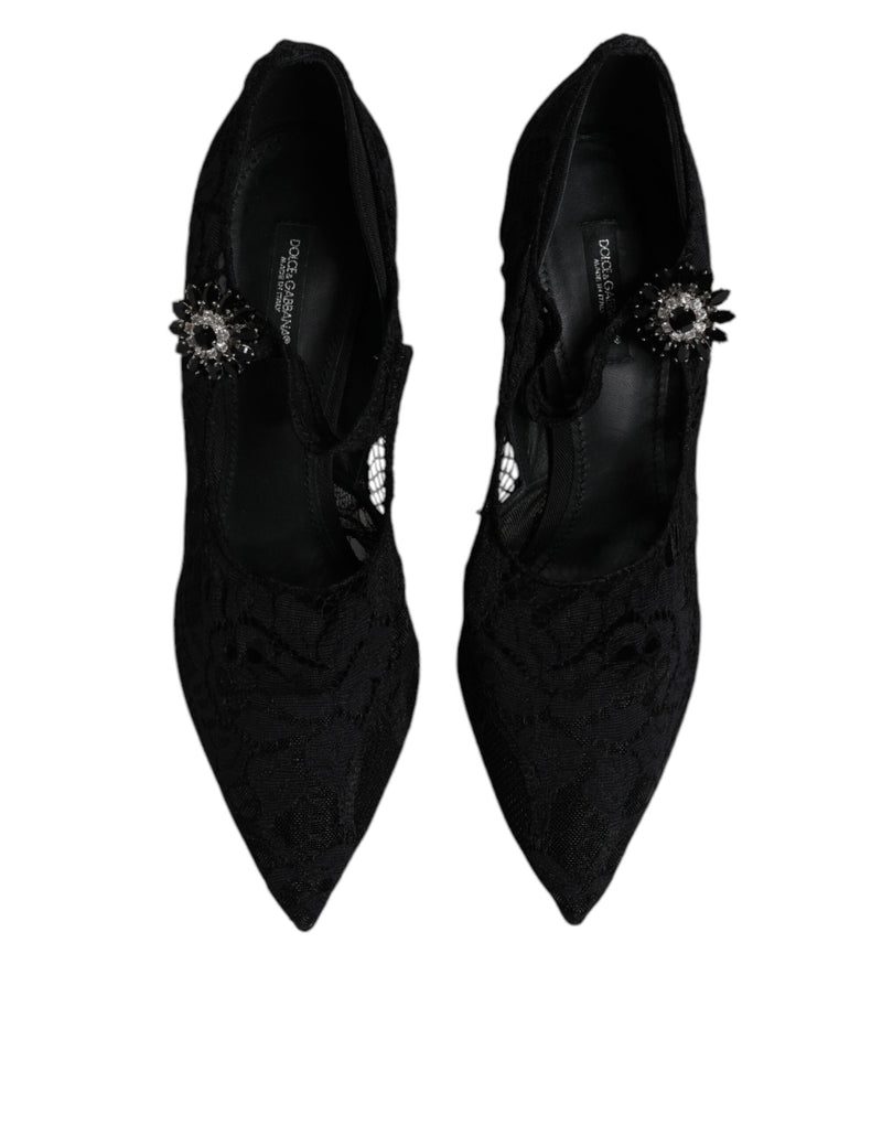 Dolce & Gabbana Black Lace Crystals Mary Jane Pumps