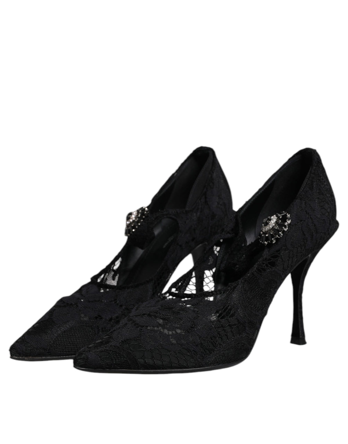 Dolce & Gabbana Black Lace Crystals Mary Jane Pumps