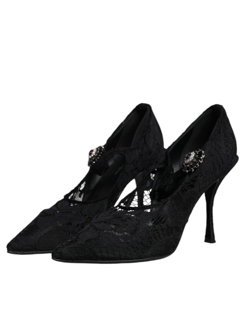 Dolce & Gabbana Black Lace Crystals Mary Jane Pumps