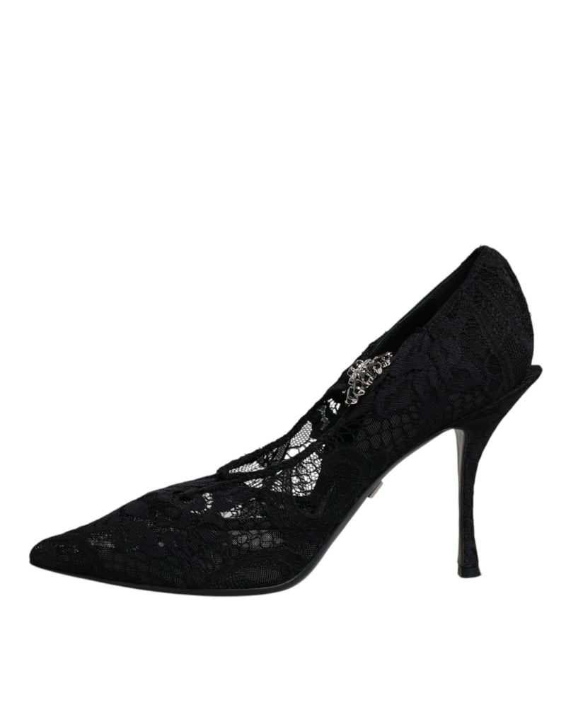 Dolce & Gabbana Black Lace Crystals Mary Jane Pumps